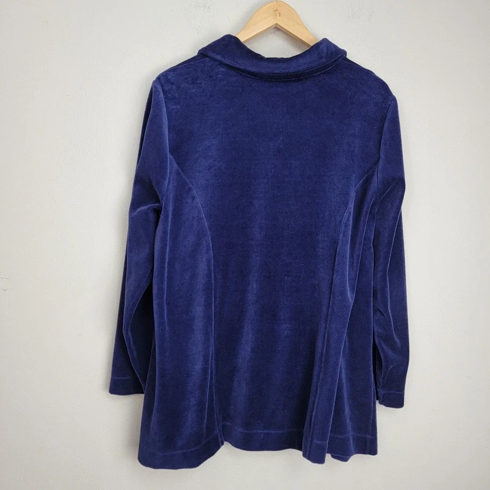 Catherine's Jacket Blue Size 1X Full Zip Velvet Long Sleeve Plus Size Pockets‎